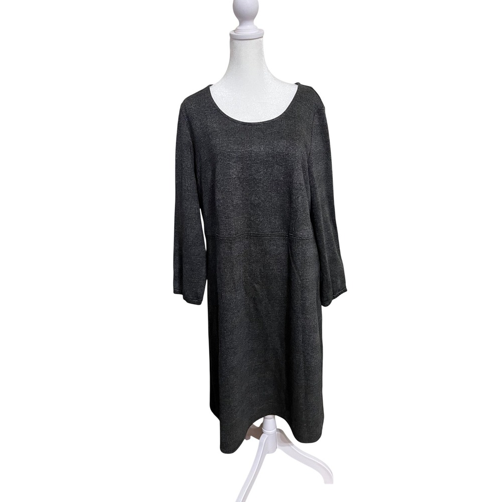 J. Jill Wearever Collection Glen Plaid Knit Dress Dark Charcoal Large NEW